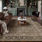 HUGEAR 8x10 Machine Washable Rugs Brown Hallway Large Area Rug Indoor Accent Rug Floral Low Pile Carpet Soft Throw Aesthetic Rug Bedroom Living Room Office Dining Room Kitchen Laundry Room