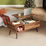 WLIVE Coffee Table for Living Room, Lift Top Coffee Table with Storage, Small Rising Wooden Dining Center Table with Storage Shelf & Hidden Compartment, 39" Rustic Brown