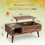 WLIVE Coffee Table for Living Room, Lift Top Coffee Table with Storage, Small Rising Wooden Dining Center Table with Storage Shelf & Hidden Compartment, 39" Rustic Brown