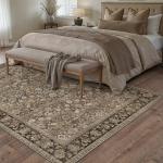 HUGEAR 8x10 Machine Washable Rugs Brown Hallway Large Area Rug Indoor Accent Rug Floral Low Pile Carpet Soft Throw Aesthetic Rug Bedroom Living Room Office Dining Room Kitchen Laundry Room