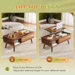 WLIVE Coffee Table for Living Room, Lift Top Coffee Table with Storage, Small Rising Wooden Dining Center Table with Storage Shelf & Hidden Compartment, 39" Rustic Brown