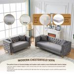 Modern 3-Seater Chesterfield Velvet Sofa, Deep Seat Couch with Button Nailhead Trim, Square Arm Design for Living Room,