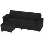 Vongrasig 79" Convertible Sectional Couch Sofa with Storage Ottoman, 3 Seat L Shaped Couch with Side Storage Pockage, Small Couches for Living Room, Apartment and Small Space, Black