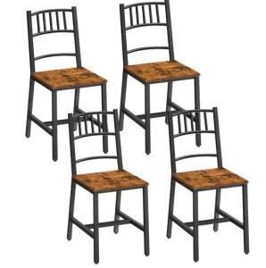 HOOBRO Kitchen Chairs Set of 4, Wooden Dining Room Chairs with Metal Frame, Dining Chair with Back, Easy to Assemble, Farmhouse Dining Chair for Living Room, Rustic Brown and Black BF39CDP401