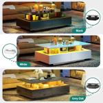 YITAHOME LED Coffee Tables for Living Room, High Glossy Coffee Table with Storage 4 Sliding Drawers, Small Rectangular LED Coffee Table Center Table with Open Display Shelf, Glossy White