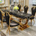 Turkish Royal Style Metal Luxury Dining Table and Chair Set 6 Seats Furniture Classic Modern Marble Dining Table Set