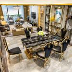 Turkish Royal Style Metal Luxury Dining Table and Chair Set 6 Seats Furniture Classic Modern Marble Dining Table Set