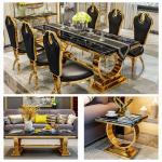 Turkish Royal Style Metal Luxury Dining Table and Chair Set 6 Seats Furniture Classic Modern Marble Dining Table Set