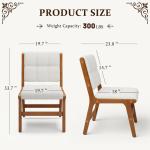 Oak Wooden Dining Chairs Set of 2, Mid-Century Modern Linen Fabric Upholstered Kitchen Chair, Farmhouse Dining Room Chairs with