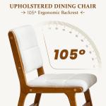 Oak Wooden Dining Chairs Set of 2, Mid-Century Modern Linen Fabric Upholstered Kitchen Chair, Farmhouse Dining Room Chairs with