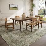 Washable Area Rugs for Living Room: 9 x12 Boho Rug Large Living Room Rug Stain Resistant Distressed Vintage Area Rug Non Slip Low Pile Faux Wool Soft Carpet for Bedroom Playroom Farmhouse Dining Room