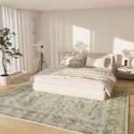 Washable Area Rugs for Living Room: 9 x12 Boho Rug Large Living Room Rug Stain Resistant Distressed Vintage Area Rug Non Slip Low Pile Faux Wool Soft Carpet for Bedroom Playroom Farmhouse Dining Room