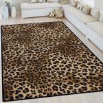 Aukib Leopard Rug 5x7 Washable Animal Print Rug Living Room Large Carpet Soft Non-Slip, Non-Shedding Brown Carpet for Office Dormitory Bedroom