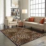 Aukib Leopard Rug 5x7 Washable Animal Print Rug Living Room Large Carpet Soft Non-Slip, Non-Shedding Brown Carpet for Office Dormitory Bedroom