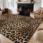 Aukib Leopard Rug 5x7 Washable Animal Print Rug Living Room Large Carpet Soft Non-Slip, Non-Shedding Brown Carpet for Office Dormitory Bedroom