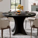 Tribesigns Round Dining Table for 4-6, 47.24-Inch Farmhouse Kitchen Table, Wood Dining Table with Pedestal Base, Small Dinner Table for Dining Room,Living Room, Small Space, Black