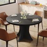 Tribesigns Round Dining Table for 4-6, 47.24-Inch Farmhouse Kitchen Table, Wood Dining Table with Pedestal Base, Small Dinner Table for Dining Room,Living Room, Small Space, Black