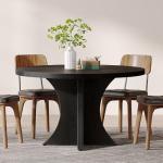 Tribesigns Round Dining Table for 4-6, 47.24-Inch Farmhouse Kitchen Table, Wood Dining Table with Pedestal Base, Small Dinner Table for Dining Room,Living Room, Small Space, Black