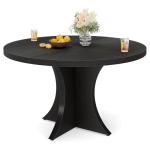 Tribesigns Round Dining Table for 4-6, 47.24-Inch Farmhouse Kitchen Table, Wood Dining Table with Pedestal Base, Small Dinner Table for Dining Room,Living Room, Small Space, Black