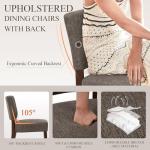 COLAMY Mid Century Modern Dining Chairs Set of 4, Upholstered Kitchen Chairs with Back, Farmhouse Fabric Side Dining Room Chairs with Wood Legs for Dining Room Kitchen Restaurant, Brown