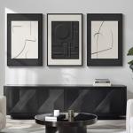 Large 3D Textured Framed Black and White Abstract Wall Art for Living Room, 3 Piece Modern Artwork for Walls, Black White Minimalist Geometric Paintings for Hallway Office Wall Decor 24x36 In