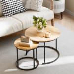 Garden 4 you Nesting Coffee Table, 23.6" Round Coffee Table Set of 2, Wooden Nesting Table Set for with Metal Frame, Side Tables for Living Room Bedroom Balcony, Brown