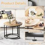 Garden 4 you Nesting Coffee Table, 23.6" Round Coffee Table Set of 2, Wooden Nesting Table Set for with Metal Frame, Side Tables for Living Room Bedroom Balcony, Brown