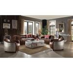Retro Brown Leather & Aluminum Living Room Set with Coffee Table
