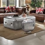 Retro Brown Leather & Aluminum Living Room Set with Coffee Table