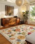 Machine Washable Area Rugs for Bedroom: 5'x7' Living Room Rug Floral Vintage Large Rug Stain Resistant Non Slip Low Pile Faux Wool Soft Rugs for Dining Room Bedside Kitchen Entryway Nursery Office