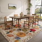 Machine Washable Area Rugs for Bedroom: 5'x7' Living Room Rug Floral Vintage Large Rug Stain Resistant Non Slip Low Pile Faux Wool Soft Rugs for Dining Room Bedside Kitchen Entryway Nursery Office