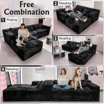 Boneless Modular Sectional Sofa, Cloud Couch with Left Facing Chaise, Oversized Deep Seat, L-Shaped, Soft Corduroy Fabric, Sectional Couch for Living Room -Black