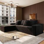 Boneless Modular Sectional Sofa, Cloud Couch with Left Facing Chaise, Oversized Deep Seat, L-Shaped, Soft Corduroy Fabric, Sectional Couch for Living Room -Black