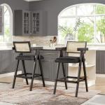 Modern Resin Webbing Back Bar Stool with Arms, Set of 3, Ebony Black Boucle Fabric