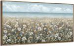 amatop Large Wall Art for Living Room Framed Boho Beach Coastal Floral Ocean Wall Picture Farmhouse Daisy Flower Sea Canvas Print Nautical Neutral Vintage Warm Artwork Home Bedroom Office Decor 48x24