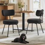 VASAGLE Boucle Dining Chairs Set of 2, Upholstered Kitchen Dining Room Chairs with Curved Backrest and Steel Frame, Modern Mid Century, Round, for Vanity, Living Room, Ink Black UKDC110B01