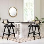 Modern Resin Webbing Back Bar Stool with Arms, Set of 3, Ebony Black Boucle Fabric
