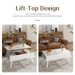 Shintenchi Coffee Table, Lift Top Coffee Table with Hidden Compartment, Rising Tabletop Dining Table, Lift Top Coffee Center Table for for Living Room, Office, Home (White)