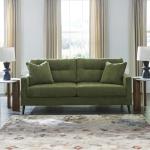 Signature Design by Ashley Bixler Mid-Century Modern Tufted Sofa with 2 Toss Pillows, Green