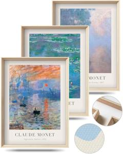 Framed Claude Monet Water Lilies Canvas Wall Art,Vintage Impressionist Botanical Painting,16x12IN High Framed Design Prints,Minimalist Classic Decor Aesthetic for Living Room,Bedroom,Bathroom Set of 3