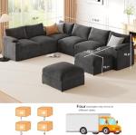 HOMYHOMEY Modular Sectional Sofa Couch for Living Room Velvet Couches Oversized U Shaped Convertible Sleeper Sofa Chaise Detachable Armrest Cushion Cup Holder (Grey, 8 Seats)