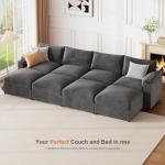 HOMYHOMEY Modular Sectional Sofa Couch for Living Room Velvet Couches Oversized U Shaped Convertible Sleeper Sofa Chaise Detachable Armrest Cushion Cup Holder (Grey, 8 Seats)