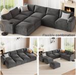 HOMYHOMEY Modular Sectional Sofa Couch for Living Room Velvet Couches Oversized U Shaped Convertible Sleeper Sofa Chaise Detachable Armrest Cushion Cup Holder (Grey, 8 Seats)