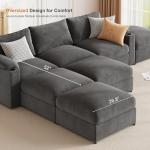 HOMYHOMEY Modular Sectional Sofa Couch for Living Room Velvet Couches Oversized U Shaped Convertible Sleeper Sofa Chaise Detachable Armrest Cushion Cup Holder (Grey, 8 Seats)