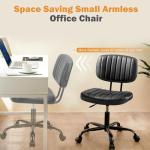 Sweetcrispy Small Office Desk Chair - Armless PU Leather with Comfy Lumbar Support, Height Adjustable Rolling Swivel Task for No Arms, for Adult, Student, Bedroom, Home, Vanity, Black