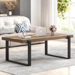 FOLUBAN Rustic Coffee Table, Modern Wood and Metal Industrial Center Table for Living Room, 47 Inch Oak