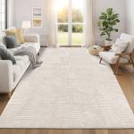 Pauwer 8x10 Washable Area Rugs for Living Room Modern Beige Solid Color Soft Fluffy Rugs for Bedroom Non Slip Boho Accent Indoor Mat Floor Carpet Cover for Kids Room Dining Room Kitchen Office