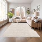 Pauwer 8x10 Washable Area Rugs for Living Room Modern Beige Solid Color Soft Fluffy Rugs for Bedroom Non Slip Boho Accent Indoor Mat Floor Carpet Cover for Kids Room Dining Room Kitchen Office