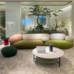 Luxury Unique Living Room Sofa Wood Comfortable Curved Recliner Puffs Sofa Modern Designer Lounge Divani Da Soggiorno Furniture