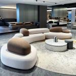 Luxury Unique Living Room Sofa Wood Comfortable Curved Recliner Puffs Sofa Modern Designer Lounge Divani Da Soggiorno Furniture